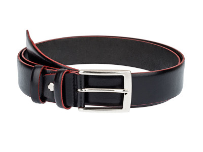 Black leather belt with red edges REE34BLNP