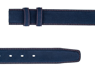Blue suede belt strap with red thread