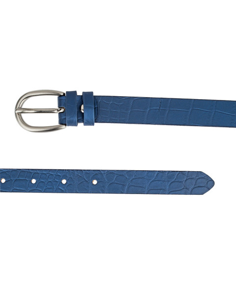 Crocodile emboss blue skinny belt