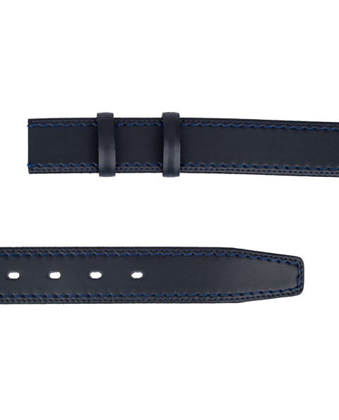 Navy leather belt strap with blue thread