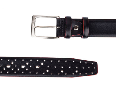 Perforated black belt with red edges