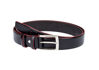 Perforated black belt with red edges