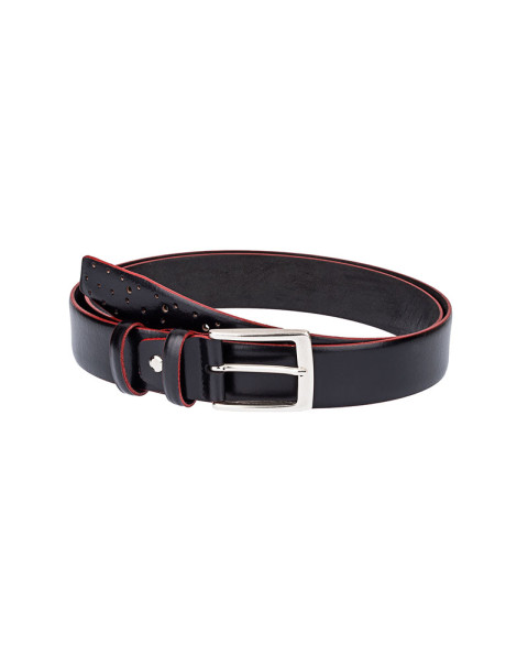 Perforated black belt with red edges