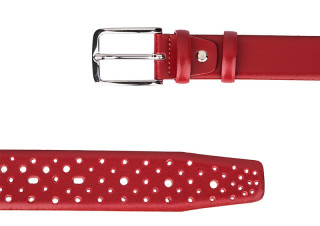 Perforated red leather belt