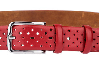 Perforated red leather belt