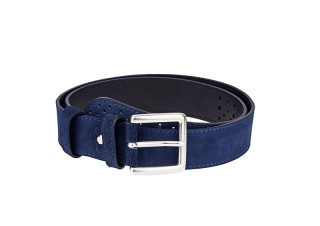 Perforated blue wide suede belt