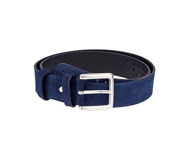 Perforated blue wide suede belt