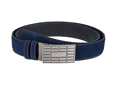 Suede belt with red thread and brick buckle
