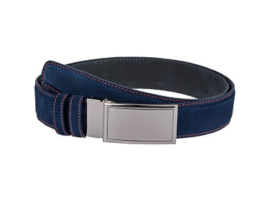 Suede belt with red thread and brick buckle